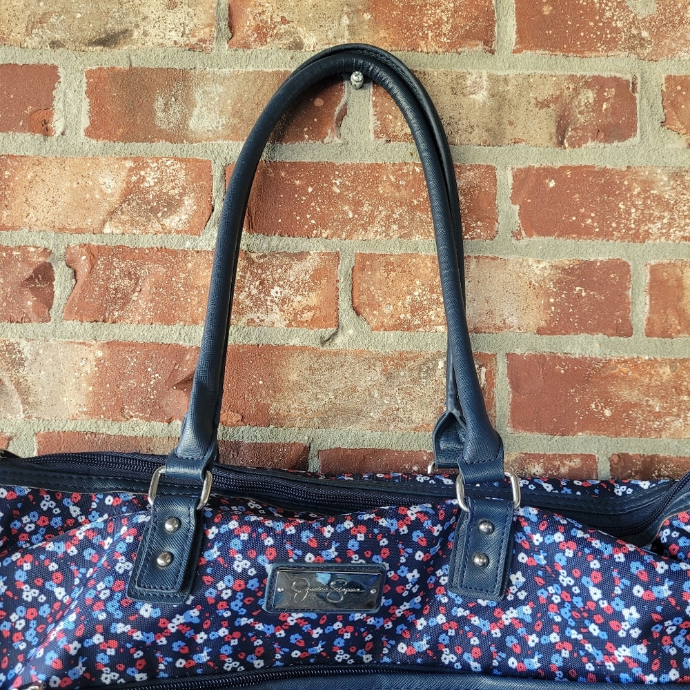 Jessica Simpson Large Travel Laptop Tote Bag Blue Mini Floral Motif  16 x 20 x 6 - Picture 5 of 16